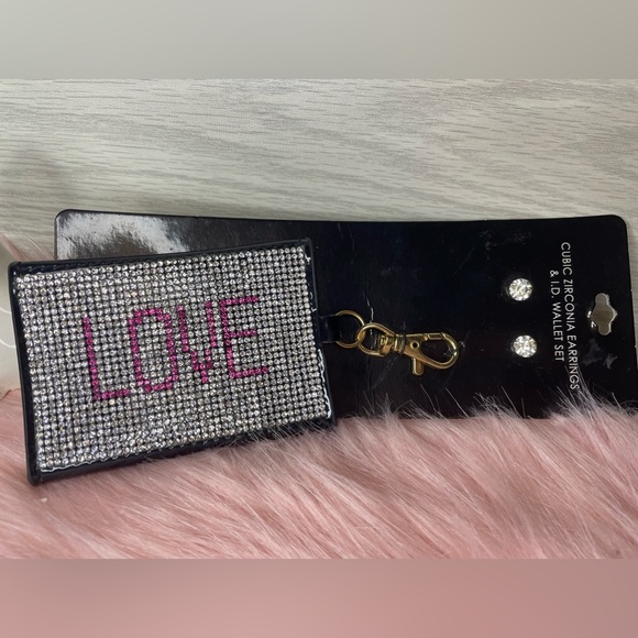 Cubic zirconia earrings & I.D wallet set - Picture 2 of 6